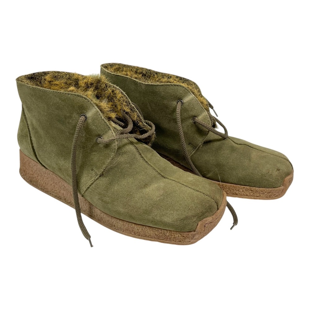 Aquatalia 8 Green Suede Weatherproof Faux Fur Lined Ankle Boots Gorpcore Cabin